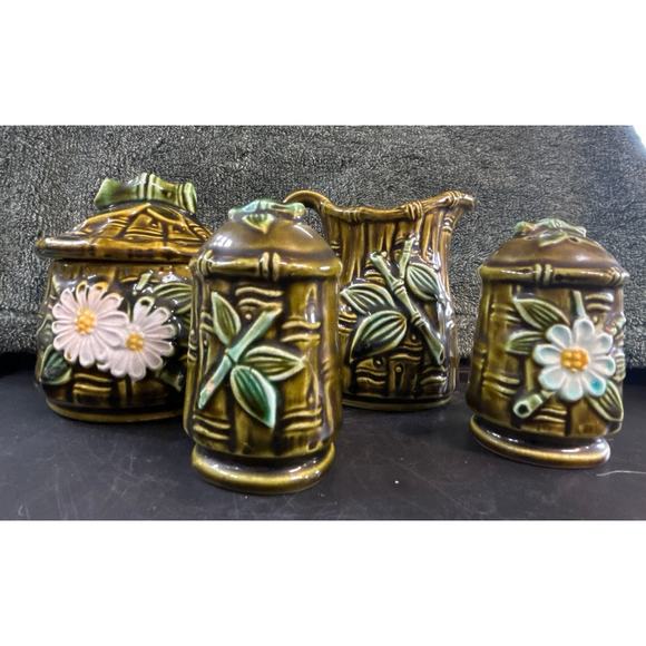 Flambro Ceramic Bamboo Design Kitchen Set c1970 - Picture 3 of 9